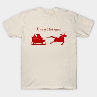 Simple Design of Unicorn Pulling Santa's Sleigh T-Shirt